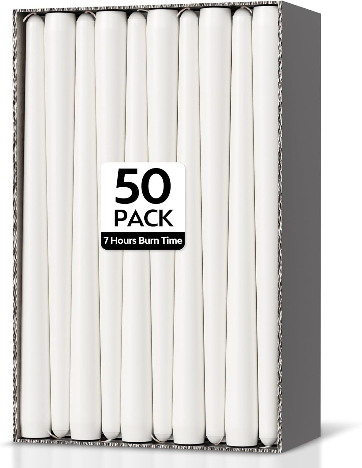 Taper Dinner Candles, Non-Drip Table Candlesticks, Unscented Green, 7-Hour Burn Time, Paraffin Wax with Cotton Wicks, Long-Burning Tapered Candles, 50 Pack