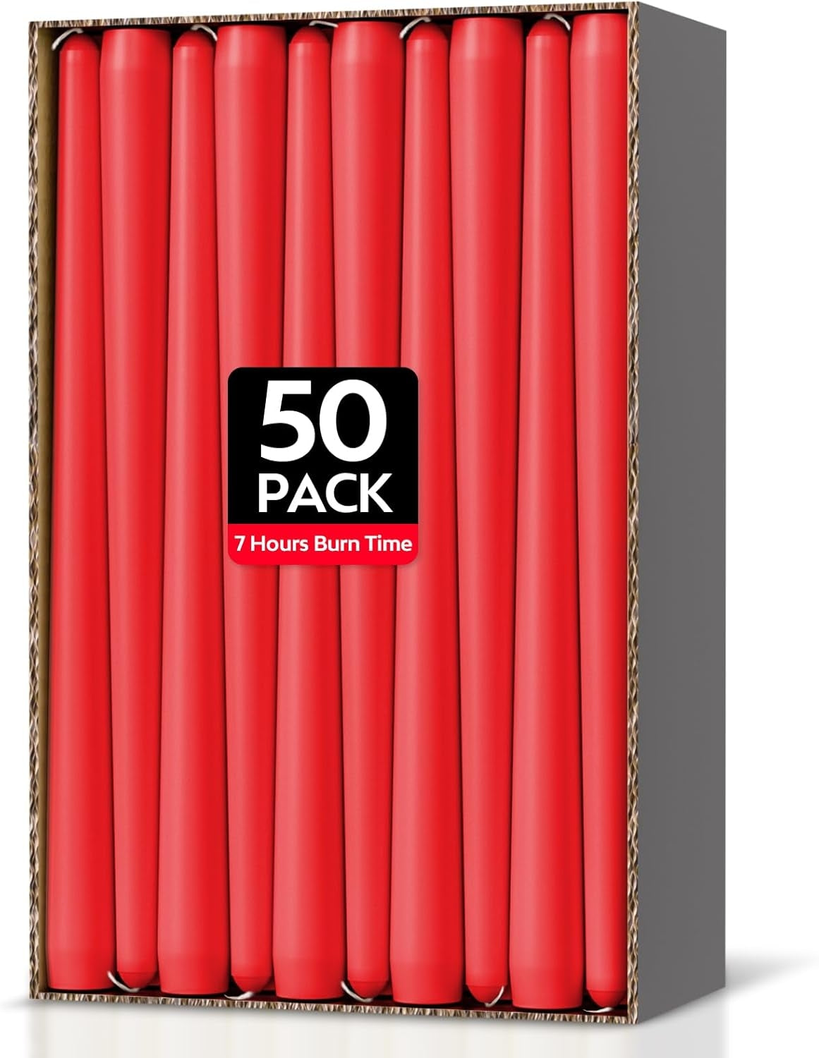 Taper Dinner Candles, Non-Drip Table Candlesticks, Unscented Green, 7-Hour Burn Time, Paraffin Wax with Cotton Wicks, Long-Burning Tapered Candles, 50 Pack