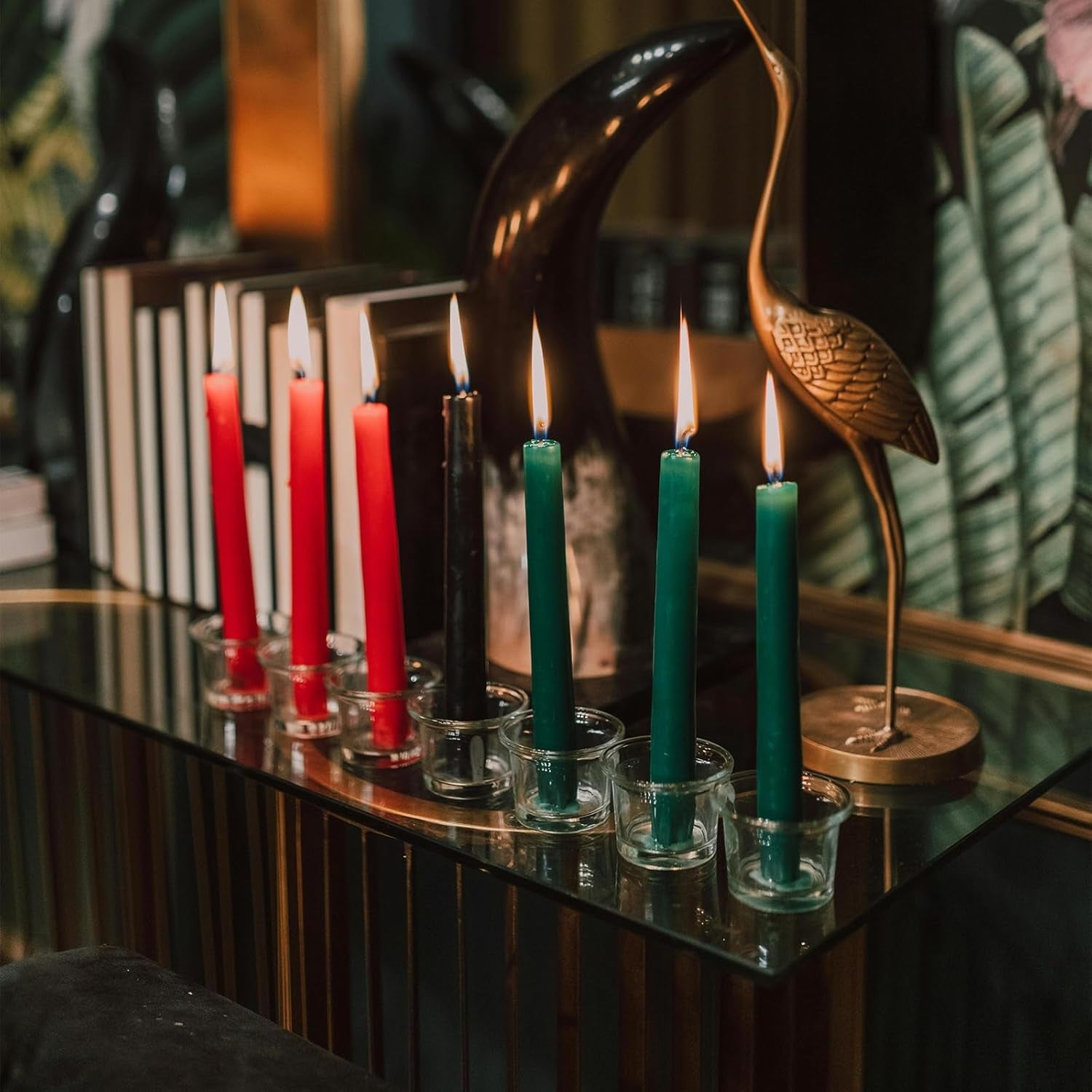 Taper Dinner Candles, Non-Drip Table Candlesticks, Unscented Green, 7-Hour Burn Time, Paraffin Wax with Cotton Wicks, Long-Burning Tapered Candles, 50 Pack