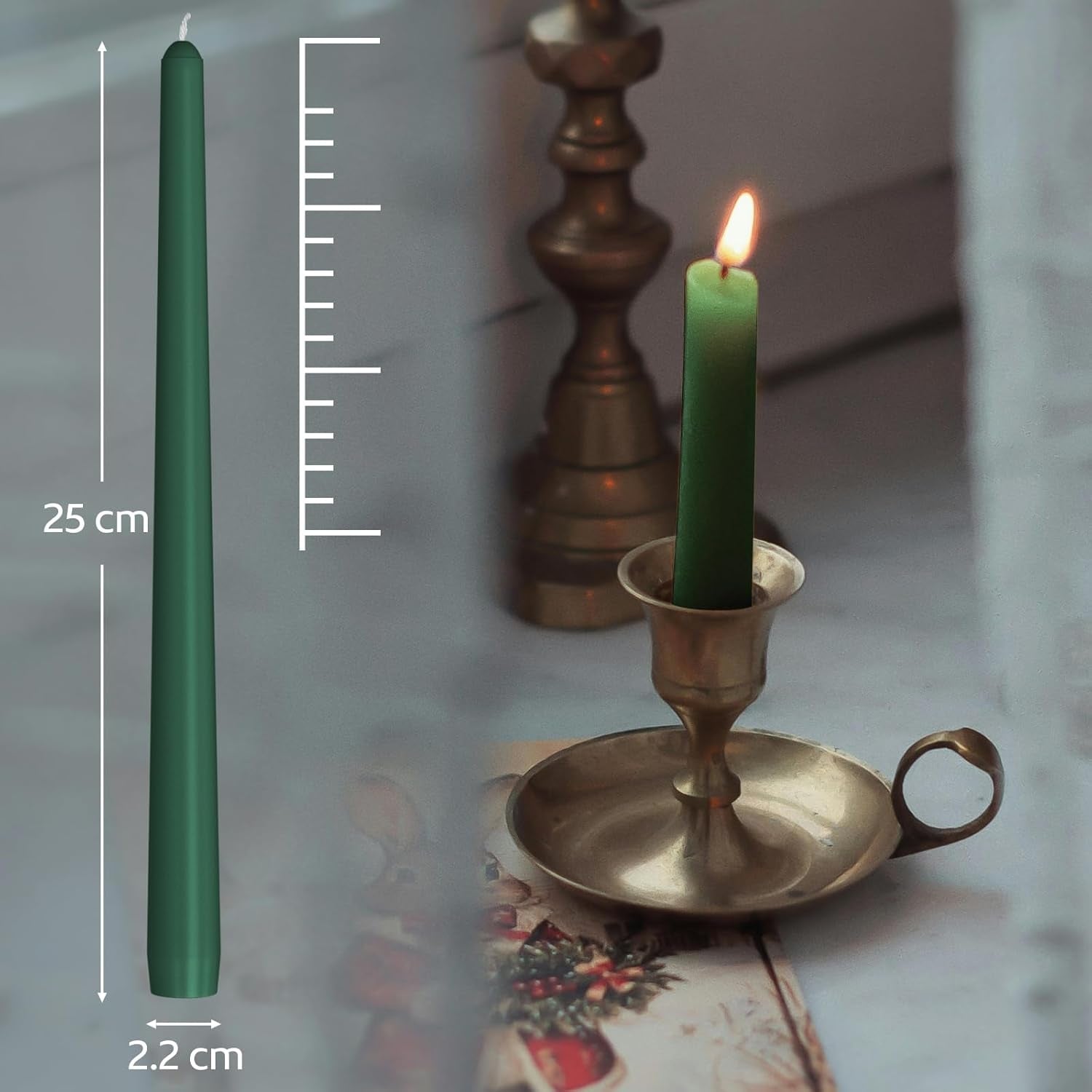 Taper Dinner Candles, Non-Drip Table Candlesticks, Unscented Green, 7-Hour Burn Time, Paraffin Wax with Cotton Wicks, Long-Burning Tapered Candles, 50 Pack