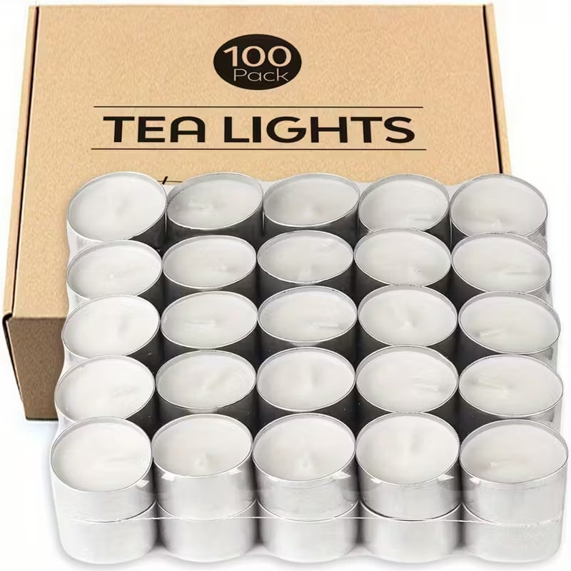100 Packs of 8-Hour Burning Tealight Candles, Unscented White Long-Lasting Cotton Wick Candles, Suitable for Holiday Decorations, Parties, and Home Decorations